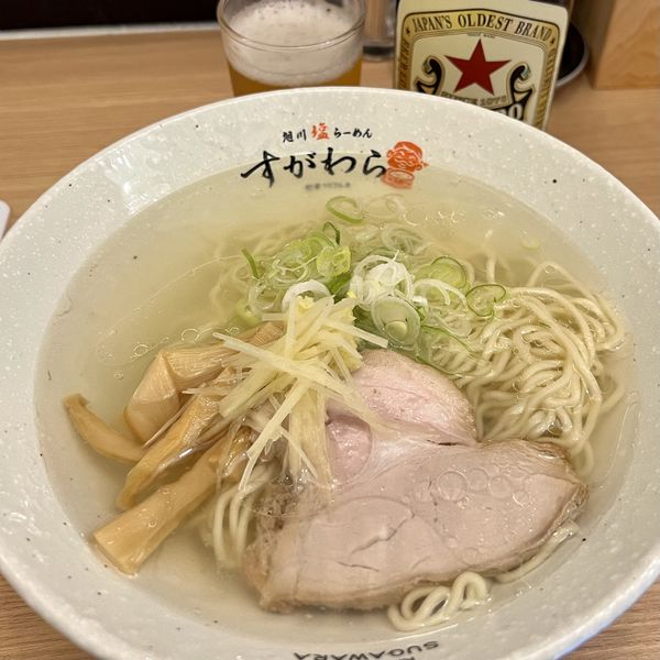 「生姜らーめん（塩）＋瓶ビール」@旭川塩らーめん すがわらの写真