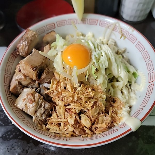 「塩汁なし麺少なめショウガマヨビーム火の粉別皿ネギ自家製ラー油」@自家製麺 まさき（非乳化） 2号店の写真