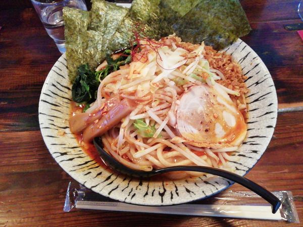 「たまご麺　¥690　大盛ニンニク普通」@麺屋 龍神の写真
