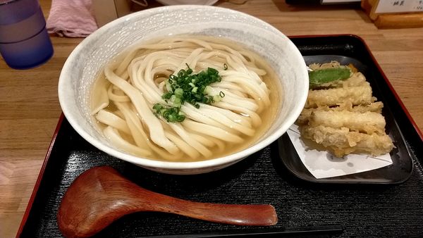 「かけうどん+ゴボウ天ぷら」@うどん屋 清の写真