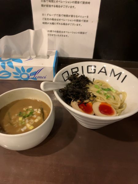 「コッテリ煮干つけ麺(味玉・中盛サービス 850円)」@麺屋 ORIGAMIの写真