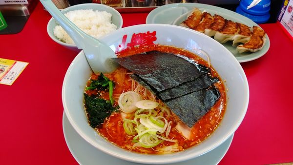 「辛味噌ネギラーメン(激辛)+小ライス&クーポン白髪ネギ」@ラーメン 山岡家 新潟白根大通店の写真