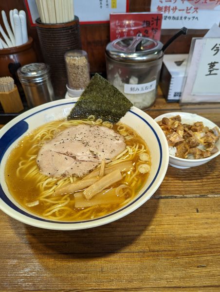 「中華そば+大盛(無料)+ミニチャーシュー丼(無料)」@和風ラーメン 和鉄の写真