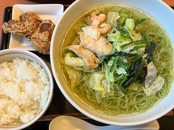 「ハーブ鶏とたっぷり野菜の翡翠麺セット900円【FCお得】」@デニーズ 千葉ニュータウン店の写真