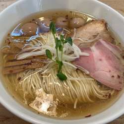 潮そば＋うずら味玉＋黒醤油和え玉＋ちりめん山椒ご飯（小）