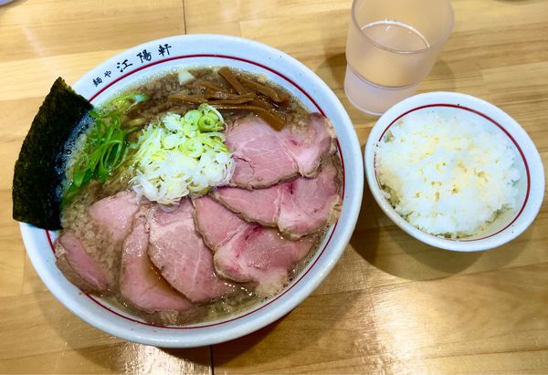 「限定 背脂煮干しそば withチャーシュー大盛り & ごはん小盛」@麺や 江陽軒の写真