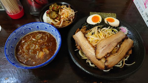 「ネギつけそば（小） 850円 + 半ライス 150円」@麺屋こうきの写真