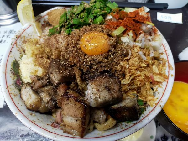 「台湾塩汁なし・大・炙チー・卵（大蒜・生姜・火粉・山椒・マヨ別」@自家製麺 まさき（非乳化） 2号店の写真