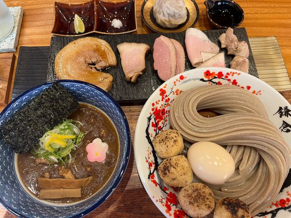 「濃厚豚骨魚介つけめん並＋軟骨つくね3個＋半熟味玉ｰ極ｰ＋特選チャ」@中華蕎麦 沙羅善の写真