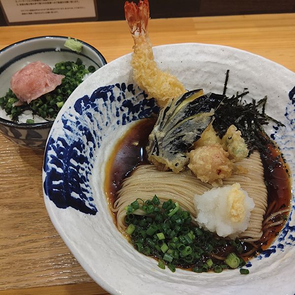 「【限定】大海老天冷やし麺1000円、ネギトロ丼250円」@麺家 幸先坂の写真