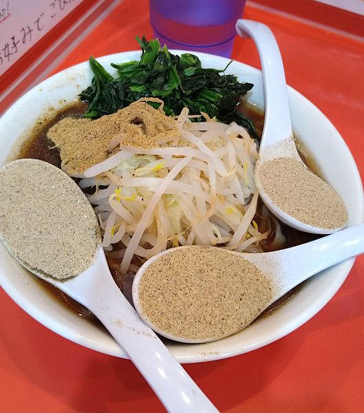 「らーめんミニ+煮干し粉✖3､ほうれん草、アレ=魚粉」@麺屋 桐龍 久喜店の写真
