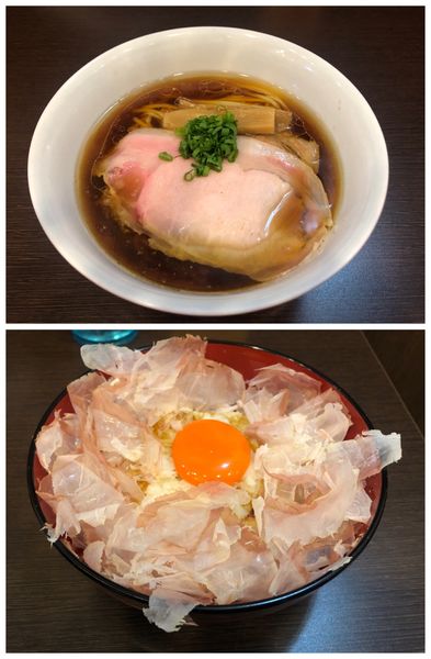 「醤油らーめん+ 紅孔雀卵かけご飯」@とものもとの写真