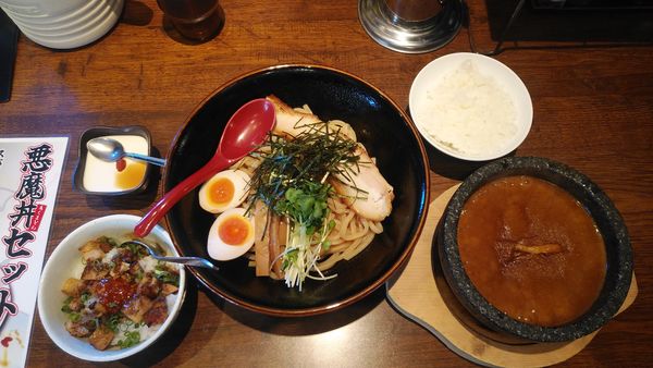 「石焼カレーつけめん並　悪魔丼セット」@濃厚つけ麺 みやこ家 宇都宮店の写真