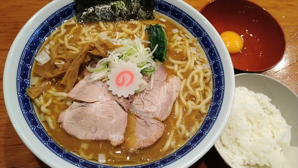 「味噌中華そばセット、麺大盛り」@味噌中華そば からす味の写真
