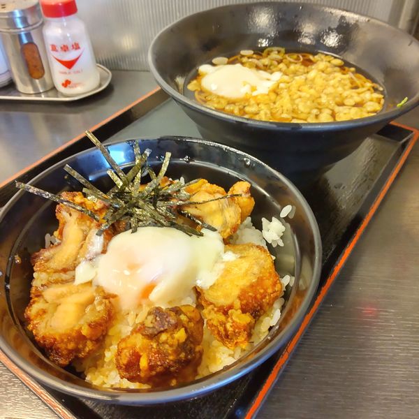 「【季節限定】鶏温玉丼セット（￥700）＋温泉玉子（クーポン）」@ゆで太郎 大森南店の写真