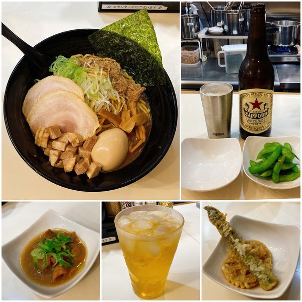 「カレーまぜそば＋枝豆＋ビール＋お茶割り」@麺匠 風流の写真