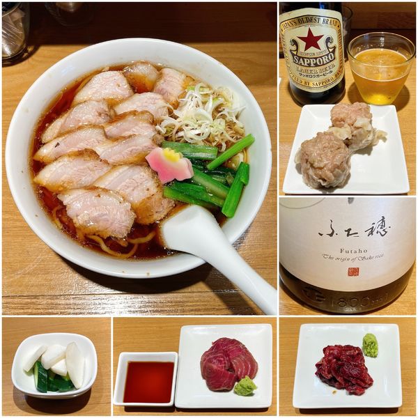 「チャーシューメン＋しゅうまい×2＋本日のおつまみ＋ビール大瓶＋酒」@TSUKI to SHUMAI（ツキとシュウマイ）の写真