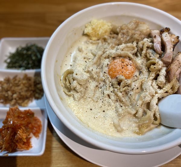 「【限定】自家製麺カルボ　１１００円」@自家製麺88の写真
