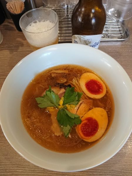 「店主気まぐれビール600円＋三位一体950円＋味玉150円」@中華そば 和渦 TOKYOの写真