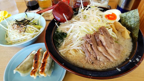 「定番＋ネギ、ぎょうざハーフ、ネギ丼」@ラーメン青木亭 戸田店の写真