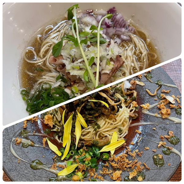 「限定水出し煮干し中華そば、和え玉キノコのジェノベーゼ」@論露に不二の写真