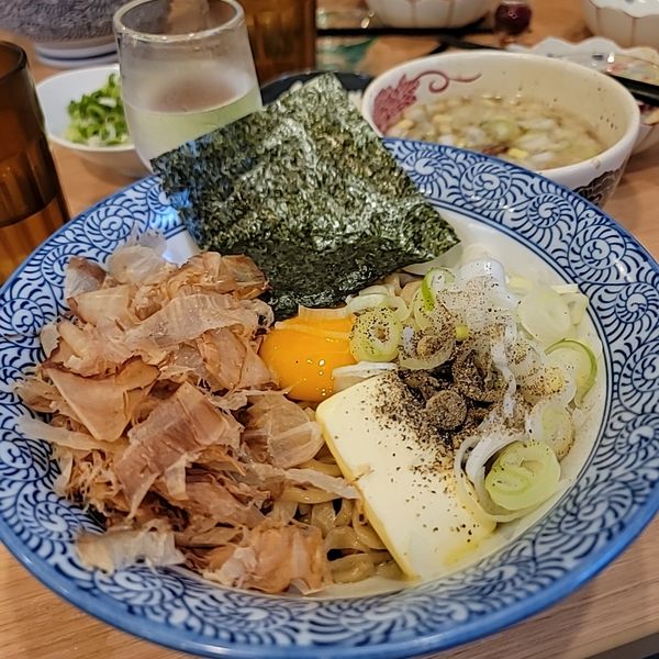 「花かつおとバターの釜玉つけそば200g」@中華そば専門 とんちぼの写真