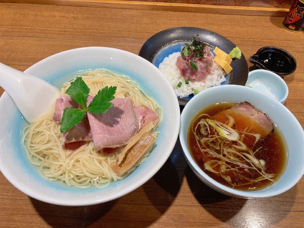 「【限定1】比内地鶏のつけそば昆布水version＋海鮮丼」@寿製麺よしかわ 川越店の写真