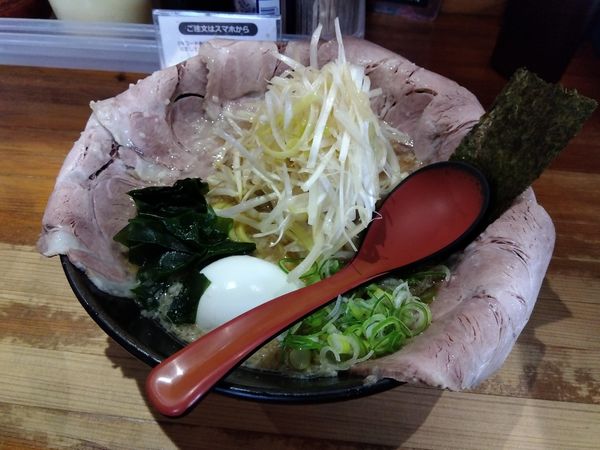 「ネギチャーシューメン（太麺）＋からあげ丼＋替え玉細麺」@ラーメンショップ  とんちゃん 藤原店の写真