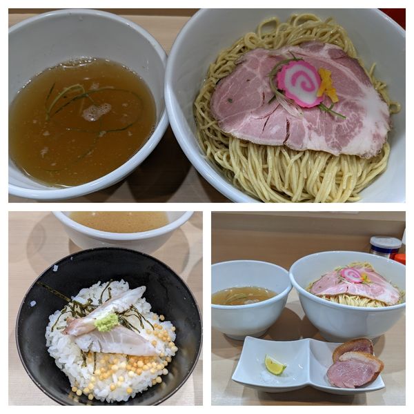 「【2周年限定】鴨肉と三元豚の塩つけ蕎麦＋大盛り＋〆の鯛茶漬け」@手揉み中華そば 中村の写真