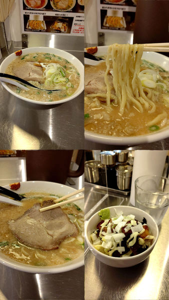 「『味噌ラーメン+背脂+ミニチャーシュー丼(わさびとマヨ)』」@らーめんと餃子かんなの写真