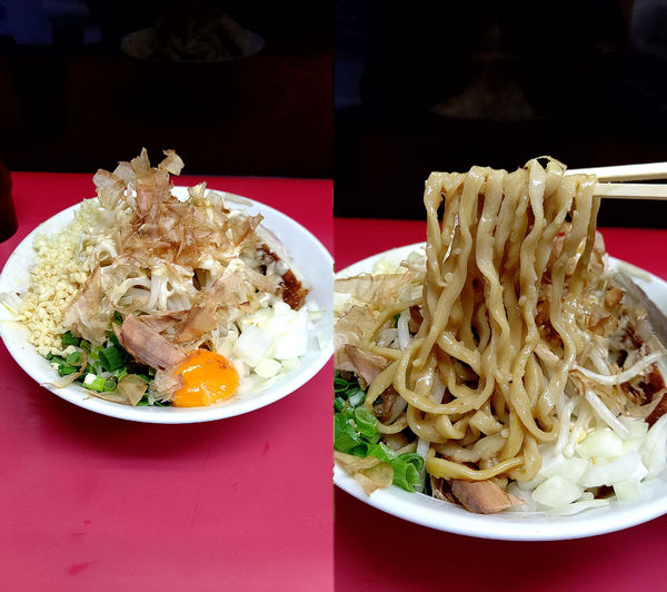 「『まぜそば(¥900)』をニンニクアブラガリマヨで…」@ラーメン悔いなしの写真