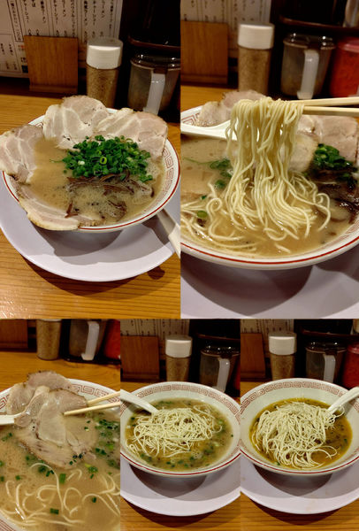 「『博多チャーシュー(バリ)+替え玉2回(ハリガネ＆粉おとし)」@博多屋台の写真