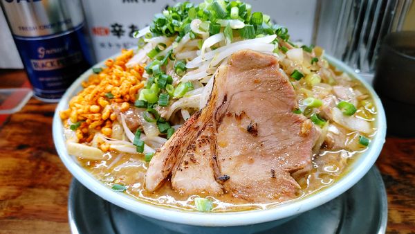 「カレーOUDON・麺マシ✘‎2・豚マシ1枚(タマネギ辛あげ)」@麺でる 川崎店の写真