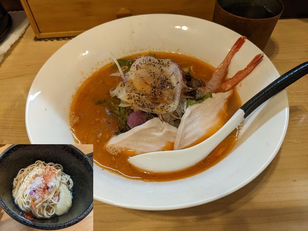 「甘海老そば+和え玉（豚）」@麺屋Mの写真