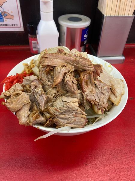 「カレー汁なし小　全マシカタメ紅生姜カレーカリカリ　うずらほぐし豚」@豚男 -BUTAMEN-の写真