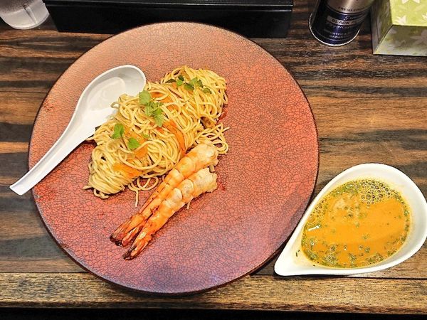 「クマエビ、炭火、そのビスク、セビーチェ、トルティーヤ付き」@稲荷屋の写真