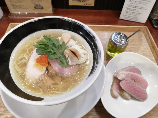 「【限定】　鱧そば1200円　合鴨低温調理350円」@麺処しろくろの写真