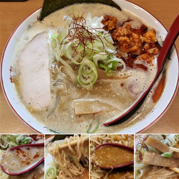 「味噌らぁめん＋辛味噌＋ザンギ1個＝1100円」@ゑぞ食堂の写真