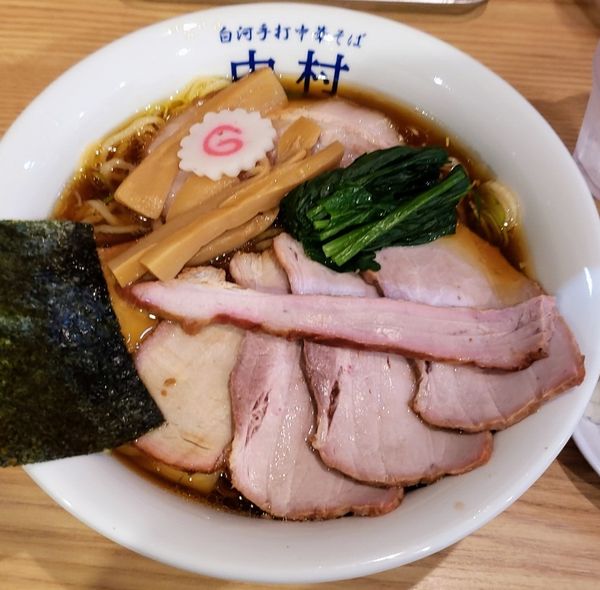 「焼豚ワンタン麺 1,320円＋刻み玉ねぎ 50円」@白河手打中華そば 中村の写真