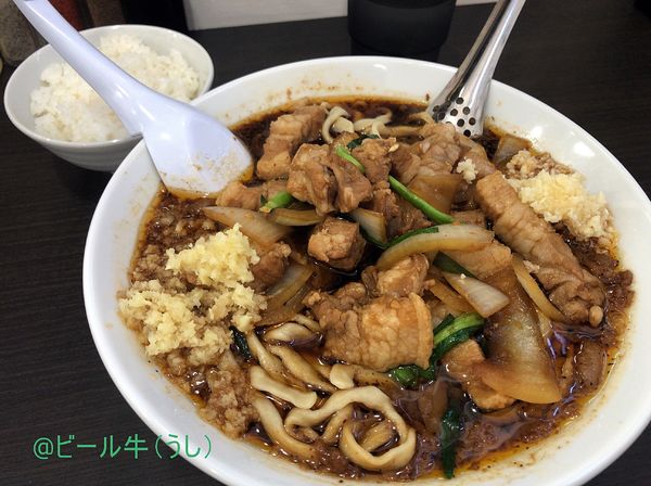 「スタ満そば(900円)ニンニクショウガ、半ライス(60円)」@元祖スタミナ満点らーめんすず鬼 狭山ヶ丘分店の写真