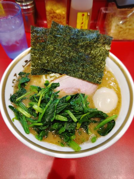 「ラーメン(並)+味玉子+ほうれん草」@ラーメン濱野家の写真
