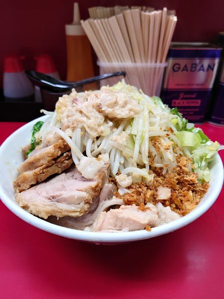 「大豚ネギ汁なし　ニンニク　アブラ」@ラーメン二郎 中山駅前店の写真