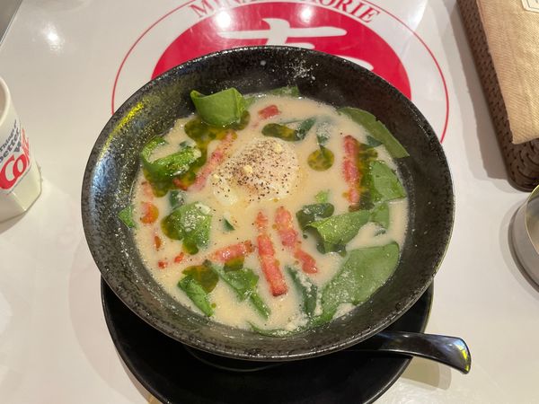 「らーめんカルボナーラ」@こだわりらーめんカフェ 壺水天 南堀江店の写真