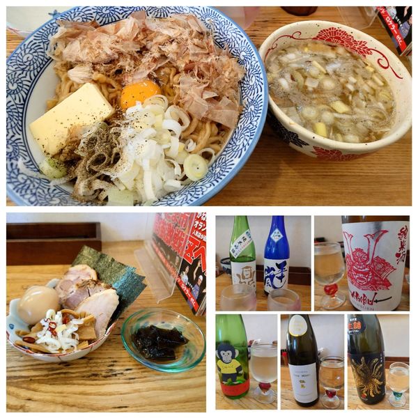 「季節限定 花かつおとバターのかまたまつけそば+特製＋日本酒」@中華そば専門 とんちぼの写真