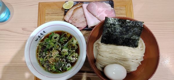 「ホロホロ南蛮つけ蕎麦、三種のお肉、出汁玉子」@中華蕎麦 時雨の写真