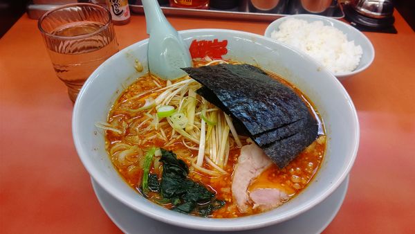 「辛味噌ネギラーメン激辛＋半ライス」@ラーメン山岡家 大口店の写真