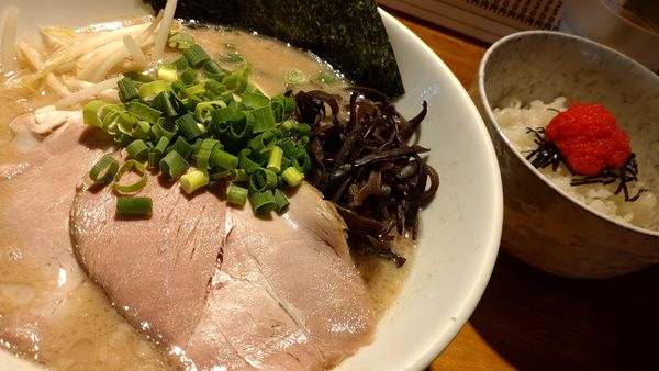 「塩とんこつ+ミニメンタイめし」@中華そば専門 めんやいただきの写真