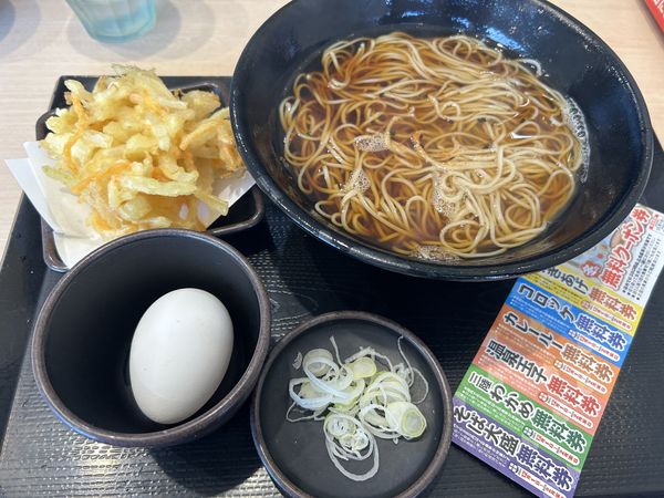 「朝そば(温、生たまご)400円」@ゆで太郎 新座野火止店の写真