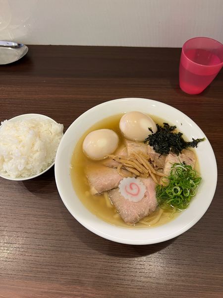「塩チャーシューめん、味玉×2、ライス」@麺や 河野の写真