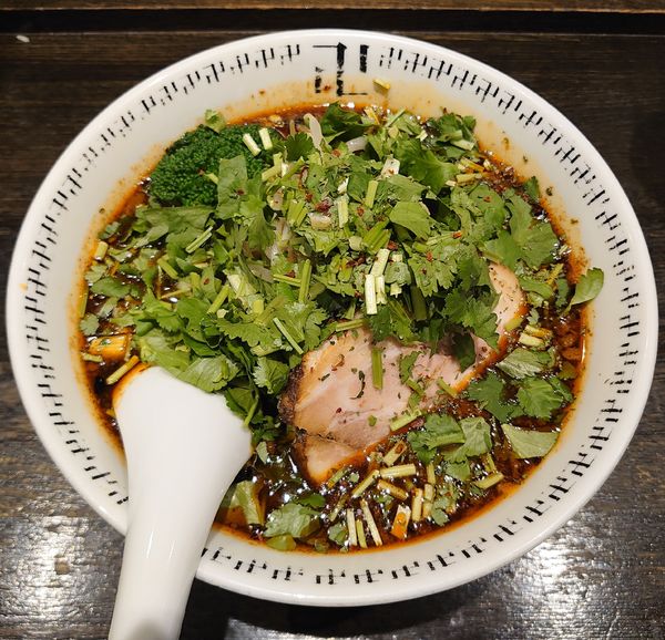 「スパイス・パクチーラーメン(半麺、1130円)」@スパイス・ラー麺 卍力の写真